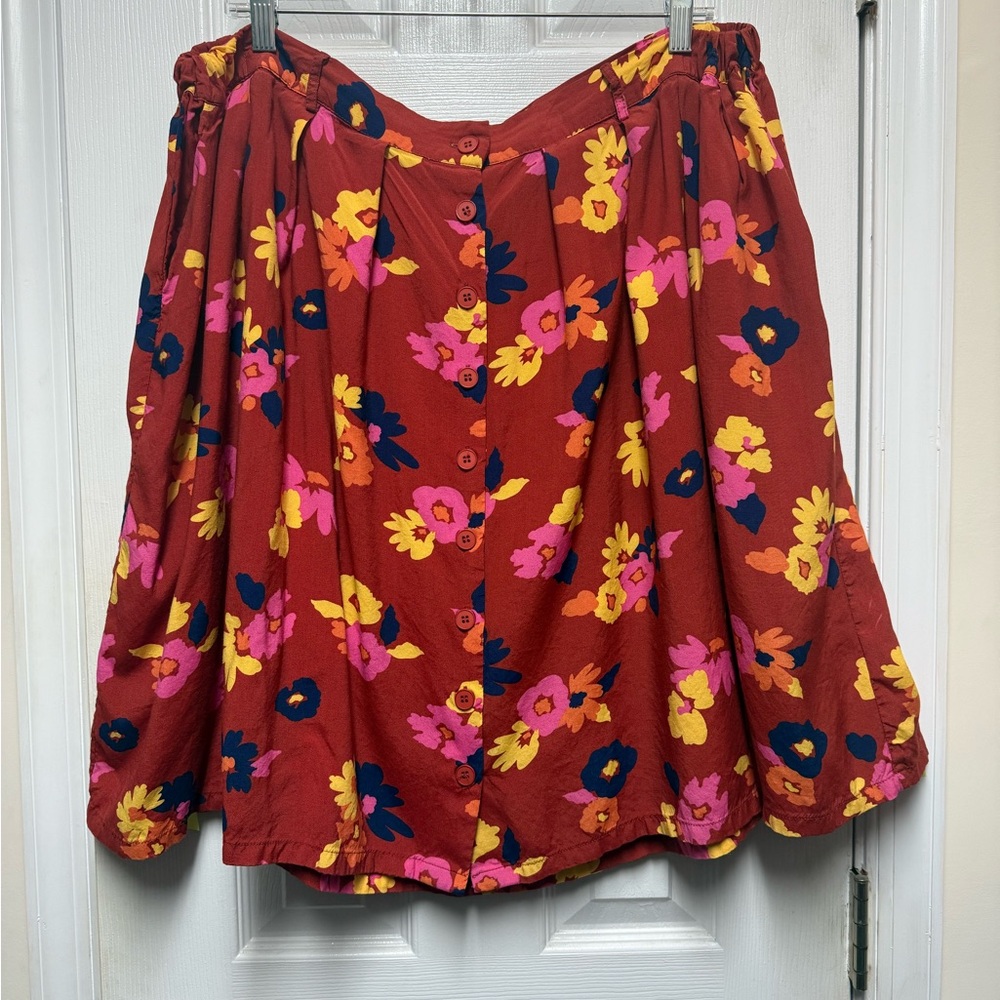 Modcloth Red Floral A-Line Skirt XL-1X